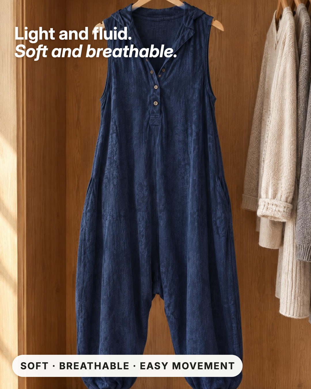 Rae | Casual Hooded Harem Jumpsuit fabric close-up