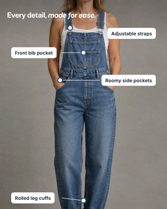 Reba | Classic Denim Overalls details