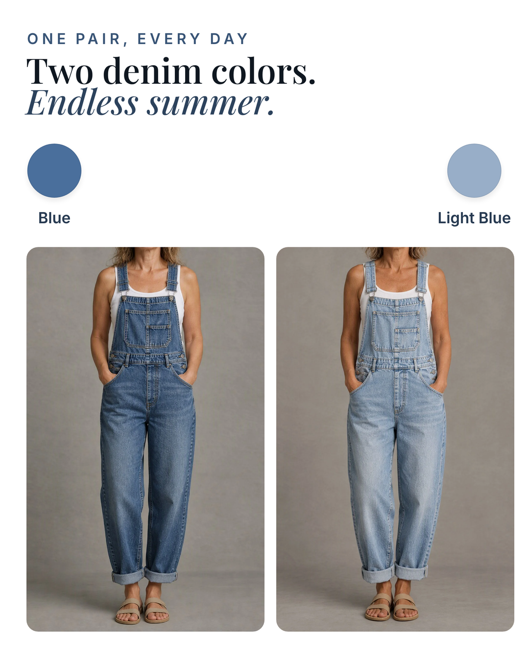 Reba | Classic Denim Overalls available in 2 colours: blue, light blue