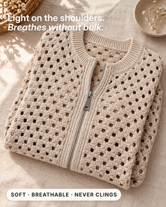 Roselyn | Hollow-Knit Zip Cardigan fabric close-up