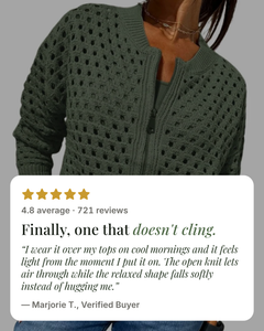 Roselyn | Hollow-Knit Zip Cardigan five star customer review