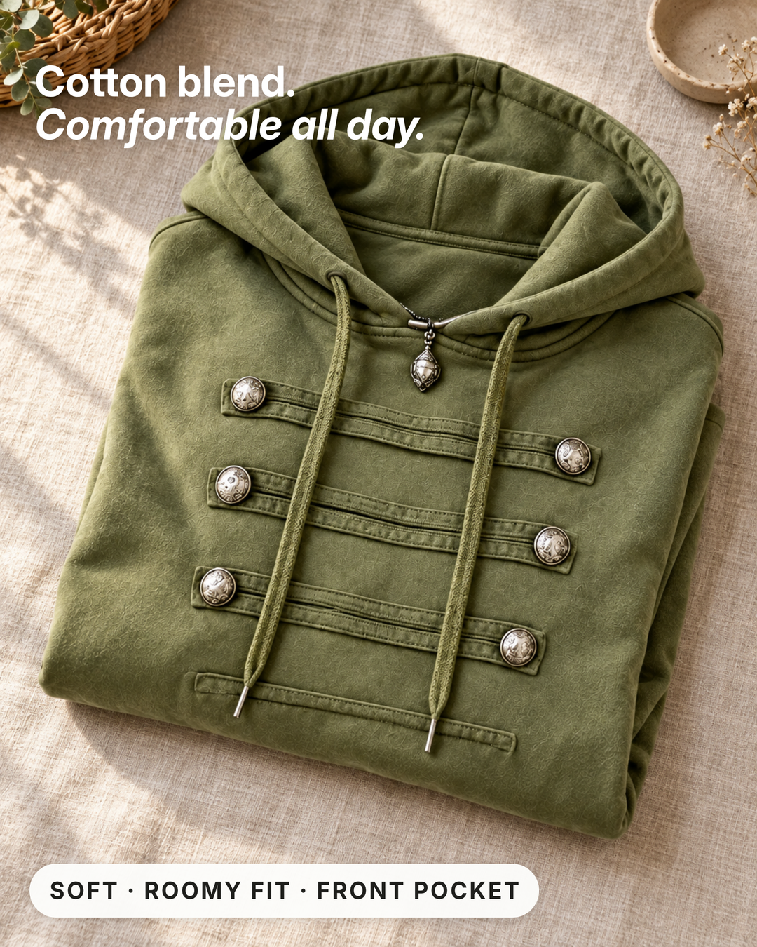 Salene | Military Detail Hoodie fabric close-up