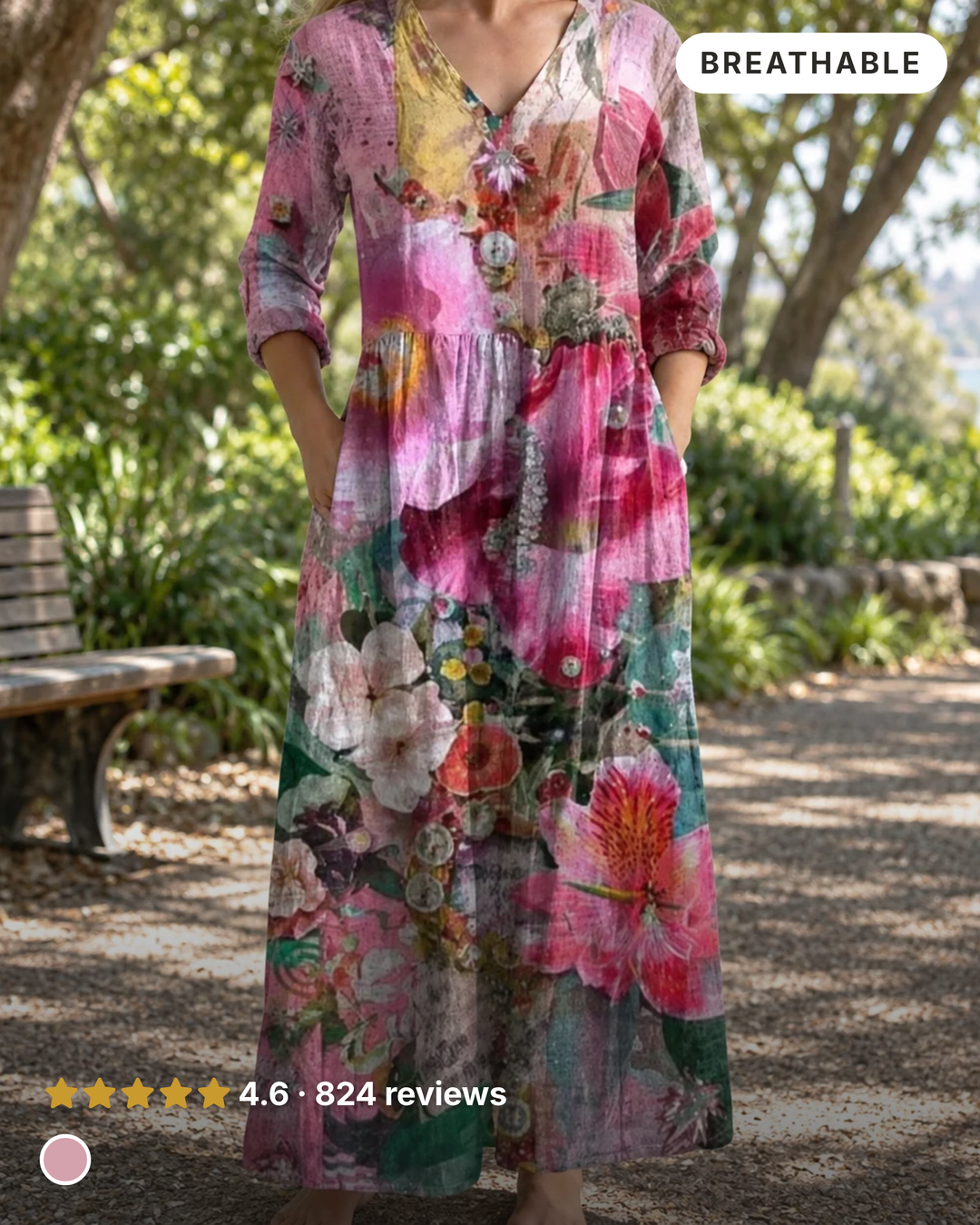 Sephia | Floral Summer Midi Dress in pink