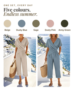 Shania | Wrap-Front Two-Piece Set available in 5 colours: beige, dusty blue, sage, dusty pink, army green