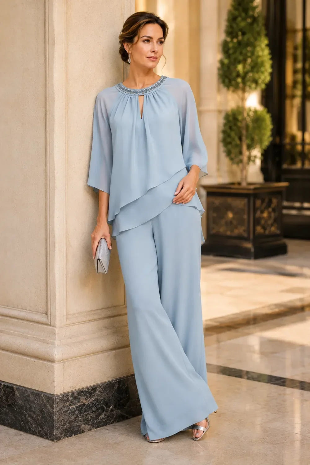 Sine | Beaded Neckline Evening Suit