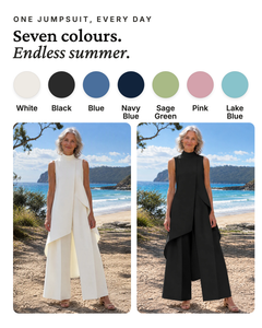Sidonie | Asymmetric Layered Wide-Leg Jumpsuit available in 7 colours: white, black, blue, navy blue, sage green, pink, lake blue