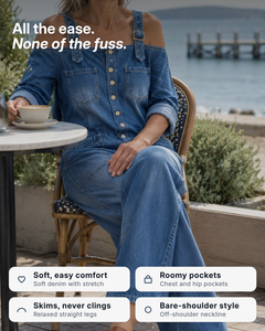 Stevie | Off-Shoulder Denim Jumpsuit benefits