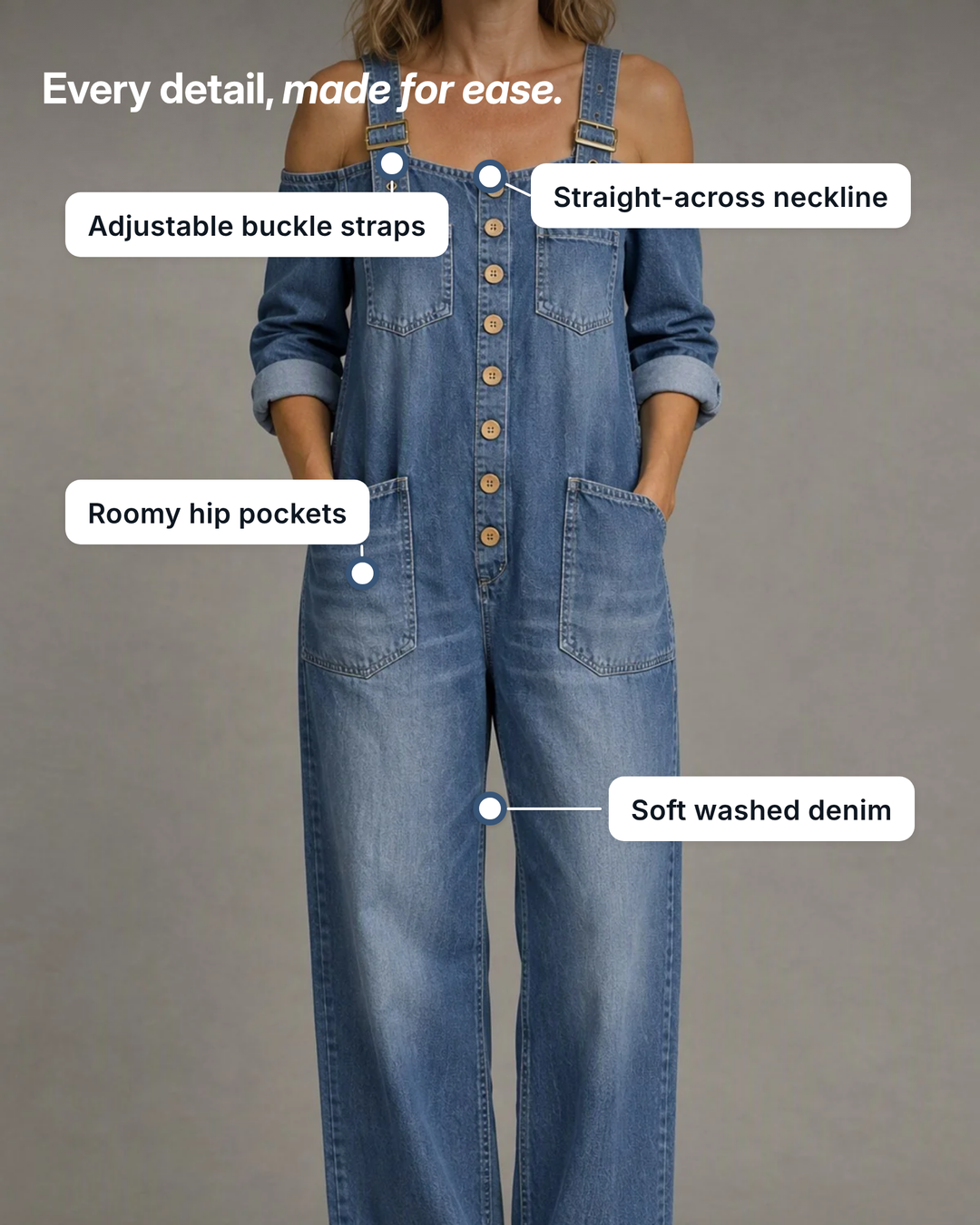 Stevie | Off-Shoulder Denim Jumpsuit details