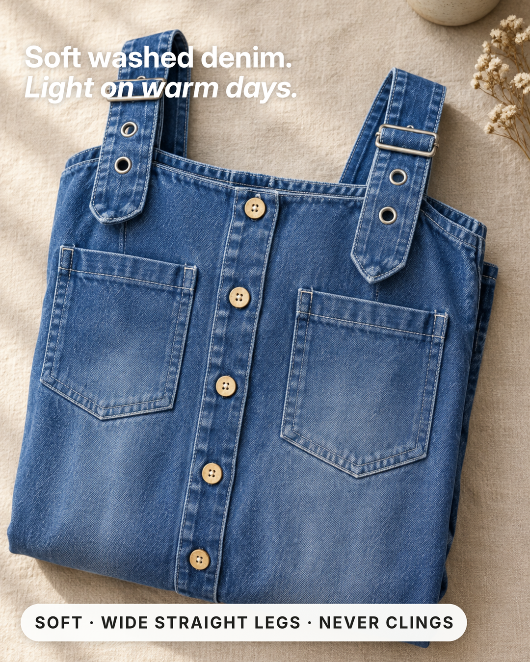 Stevie | Off-Shoulder Denim Jumpsuit fabric close-up