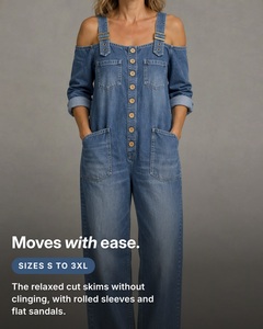 Stevie | Off-Shoulder Denim Jumpsuit fit and sizes