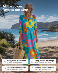 Sunny | Poppy Print Long-Sleeve Dress benefits