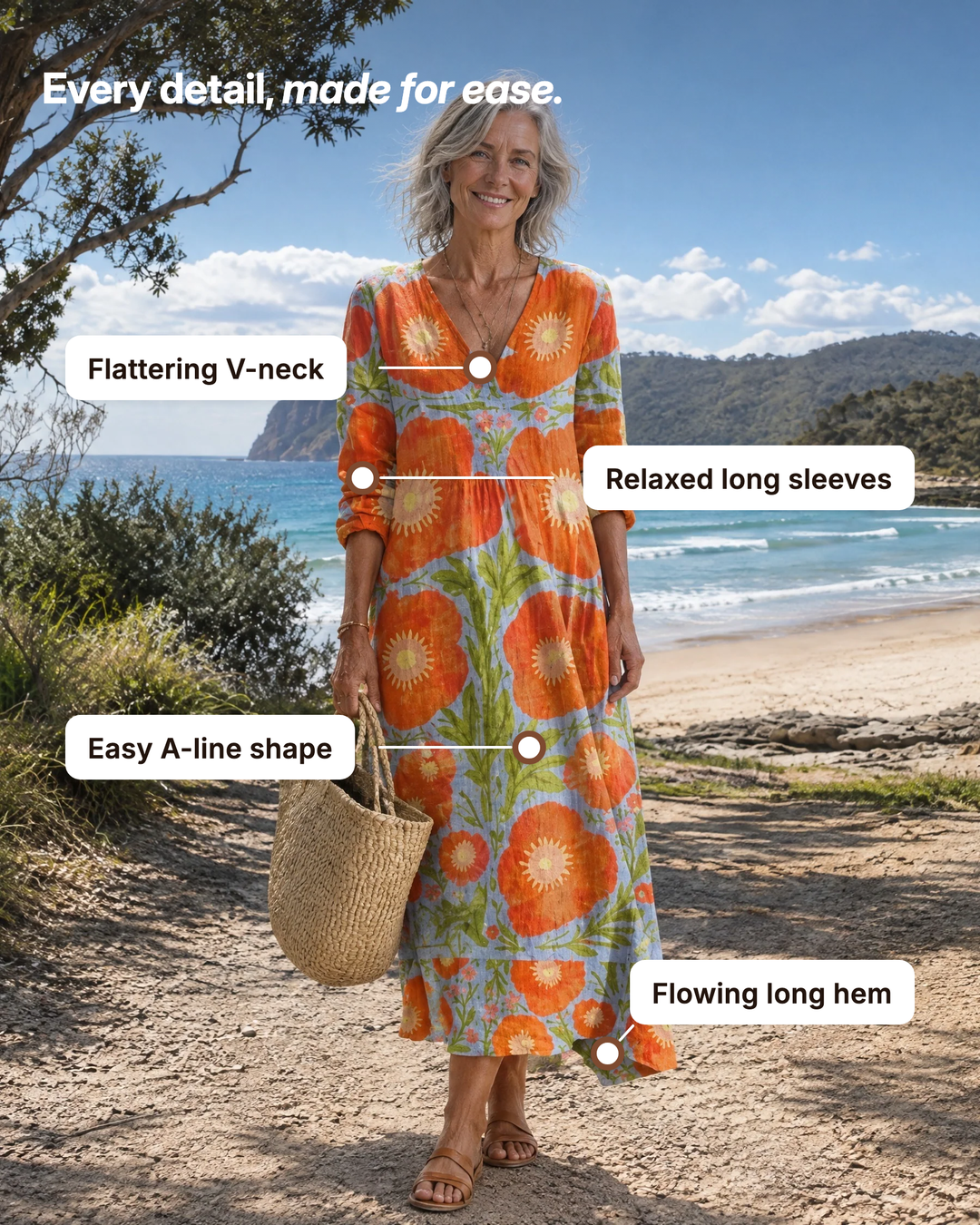 Sunny | Poppy Print Long-Sleeve Dress details