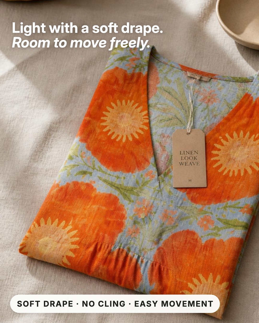 Sunny | Poppy Print Long-Sleeve Dress fabric close-up