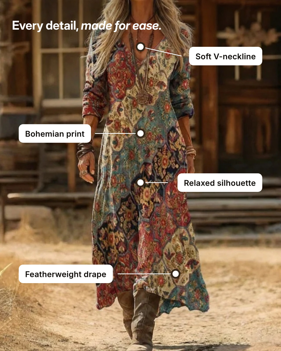 Susanna | Bohemian Flowing Maxi Dress details
