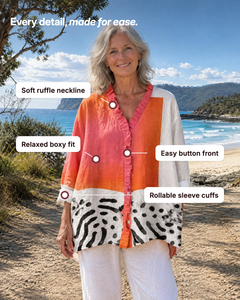 Tabitha | Ruffle-Front Print Shirt details