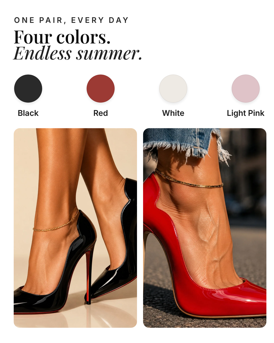 Urania | Scalloped Stilettos available in 4 colours: black, red, white, light pink