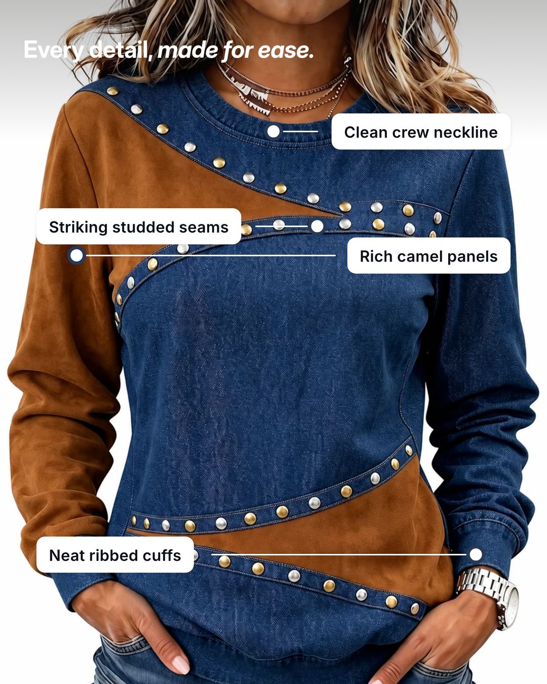 Uta | Colour-Block Studded Jumper details