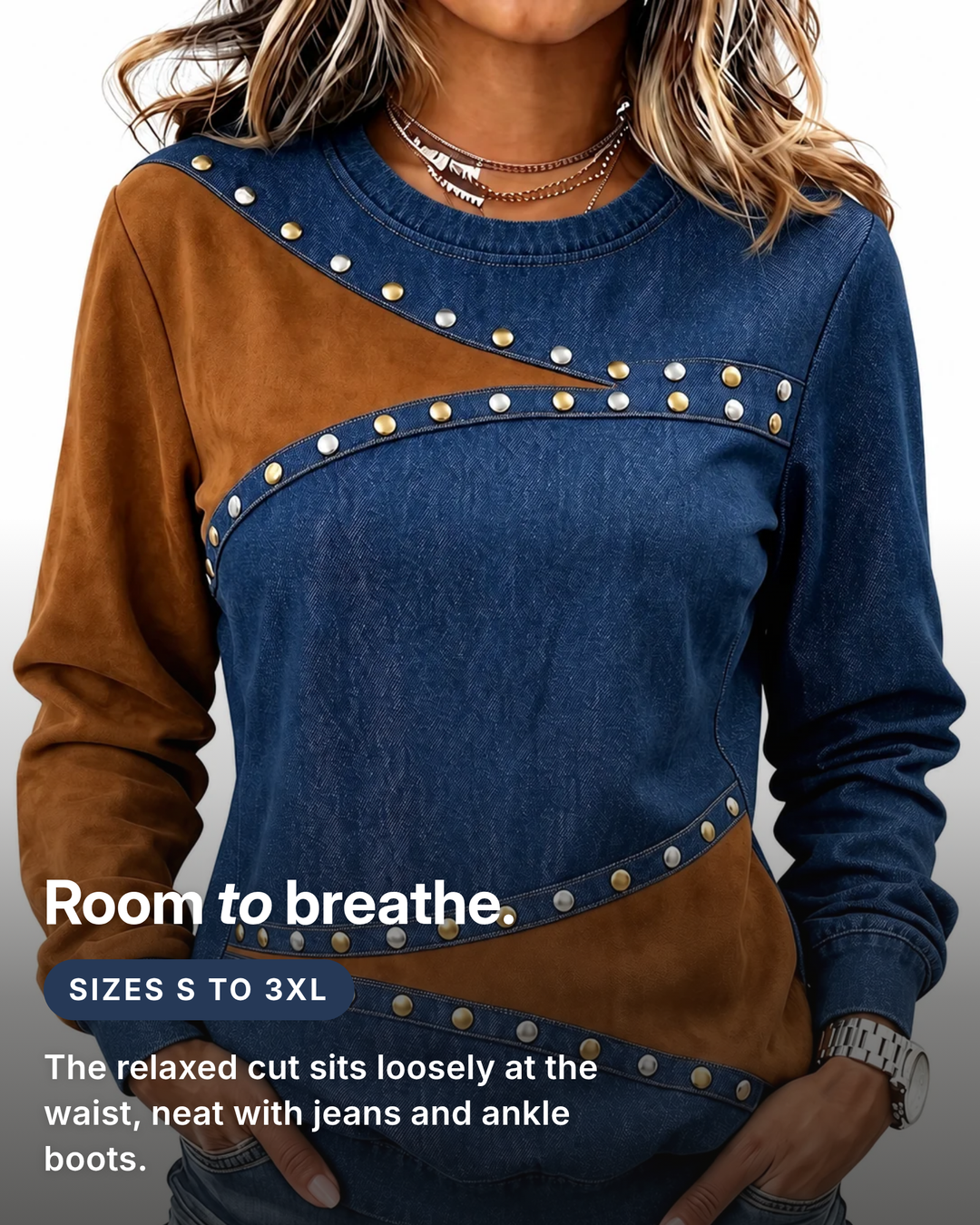 Uta | Colour-Block Studded Jumper fit and sizes