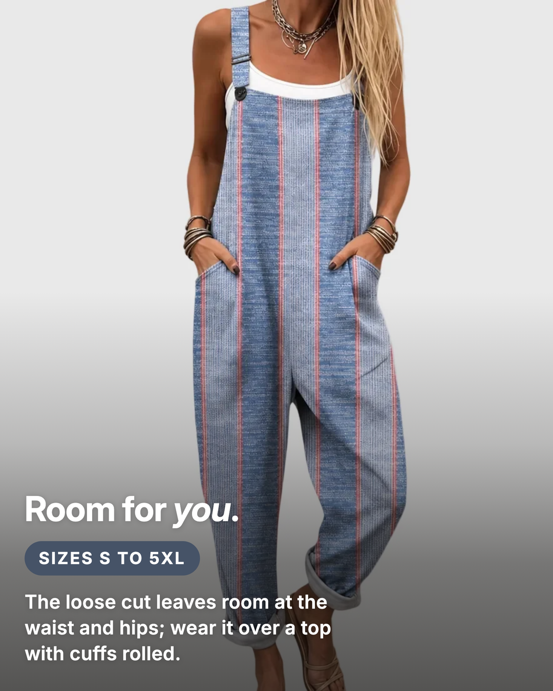 Vaila | Striped Relaxed Overalls fit and sizes