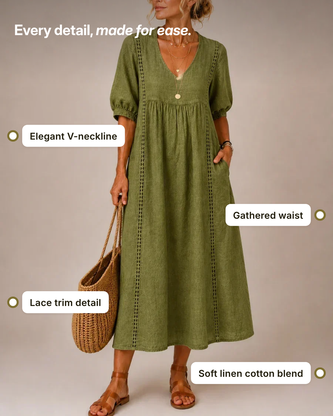 Van | Effortless Linen Midi Dress details