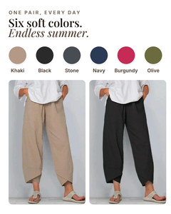 Vanda | Elegant Summer Trousers available in 6 colours: khaki, black, stone, navy, burgundy, olive