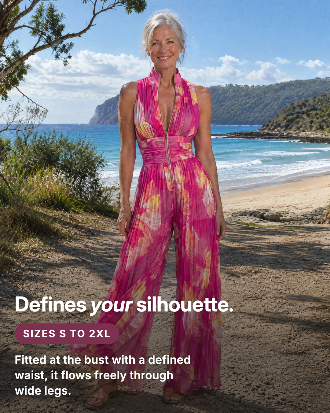 Vivi | Pleated Floral Halter Jumpsuit fit and sizes