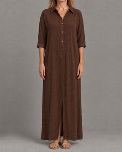 Linen-look maxi shirt dress in brown
