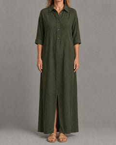 Linen-look maxi shirt dress in olive