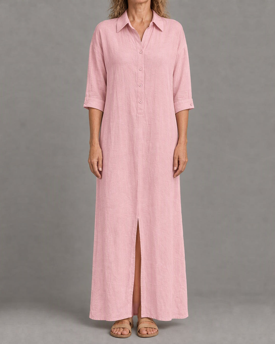 Linen-look maxi shirt dress in pink