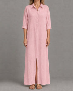 Linen-look maxi shirt dress in pink