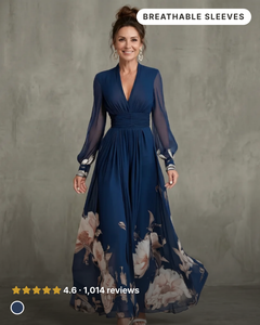 Yasmeen | Floral Hem Sheer Sleeve Maxi Dress in navy
