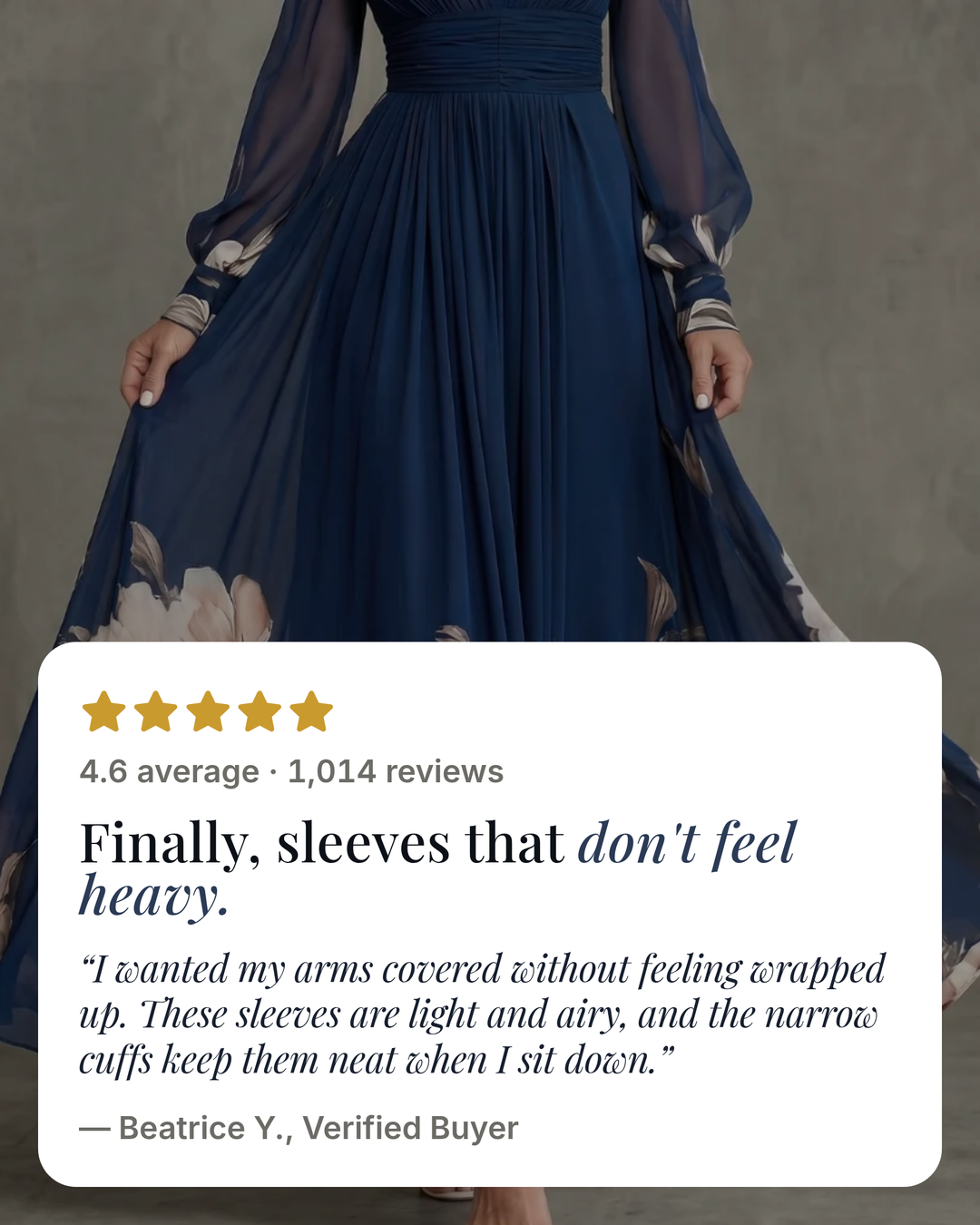 Yasmeen | Floral Hem Sheer Sleeve Maxi Dress five star customer review