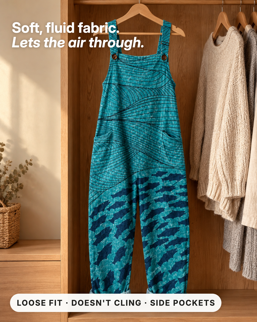 Zola | Wave-Print Jumpsuit fabric close-up